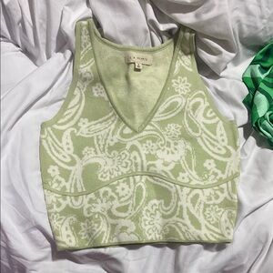 La Hearts Light Green and Cream Patterned Tank Top